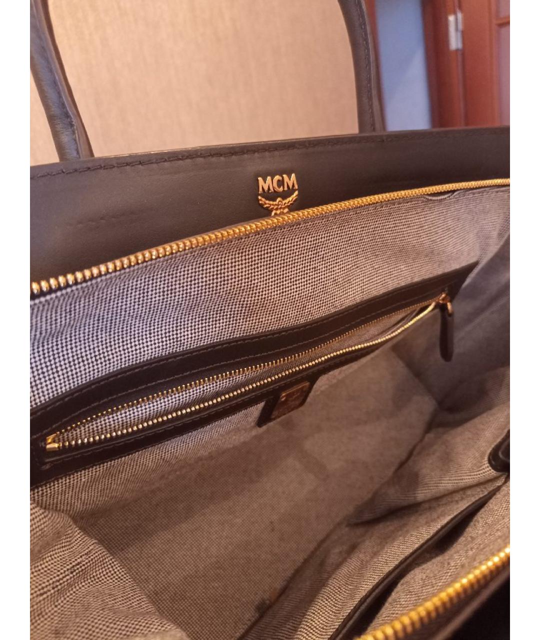 MCM Черная кожаная сумка с короткими ручками, фото 4