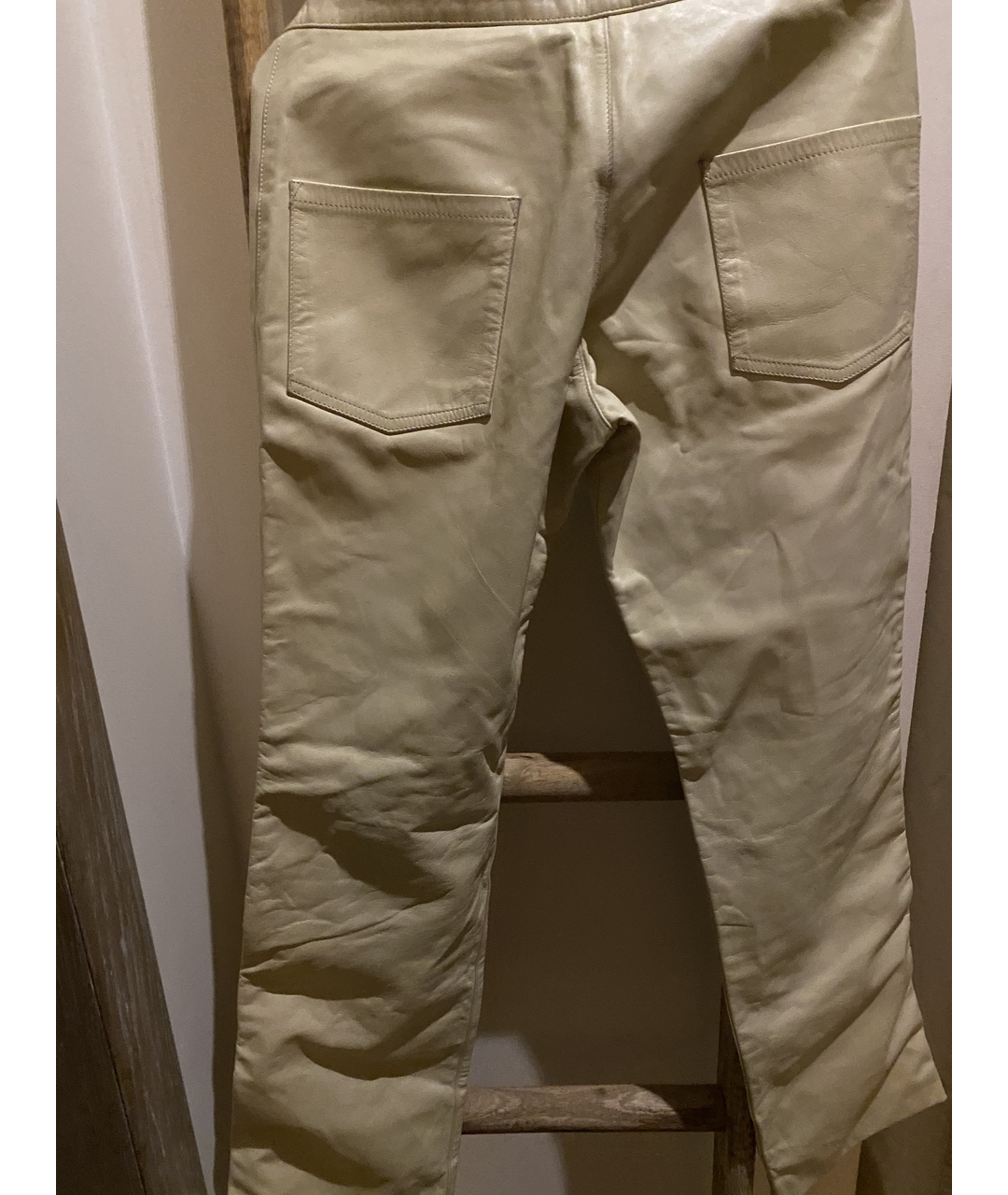 YOHJI YAMAMOTO Бежевые кожаные прямые брюки, фото 2