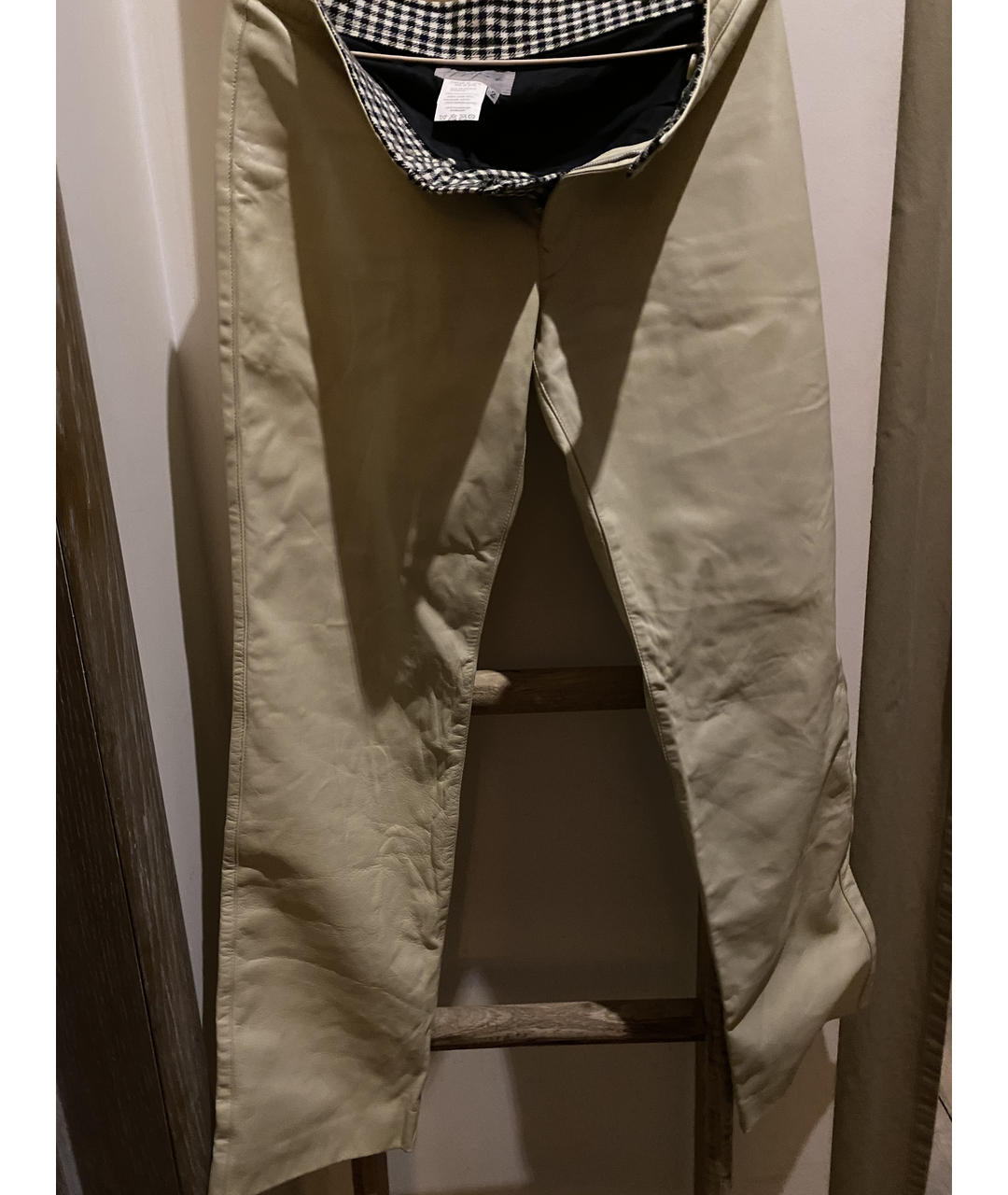 YOHJI YAMAMOTO Бежевые кожаные прямые брюки, фото 7