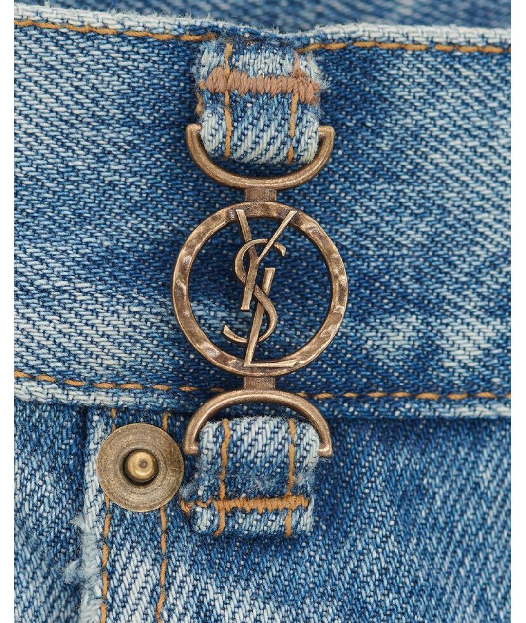 SAINT LAURENT Голубые хлопковые прямые джинсы, фото 5