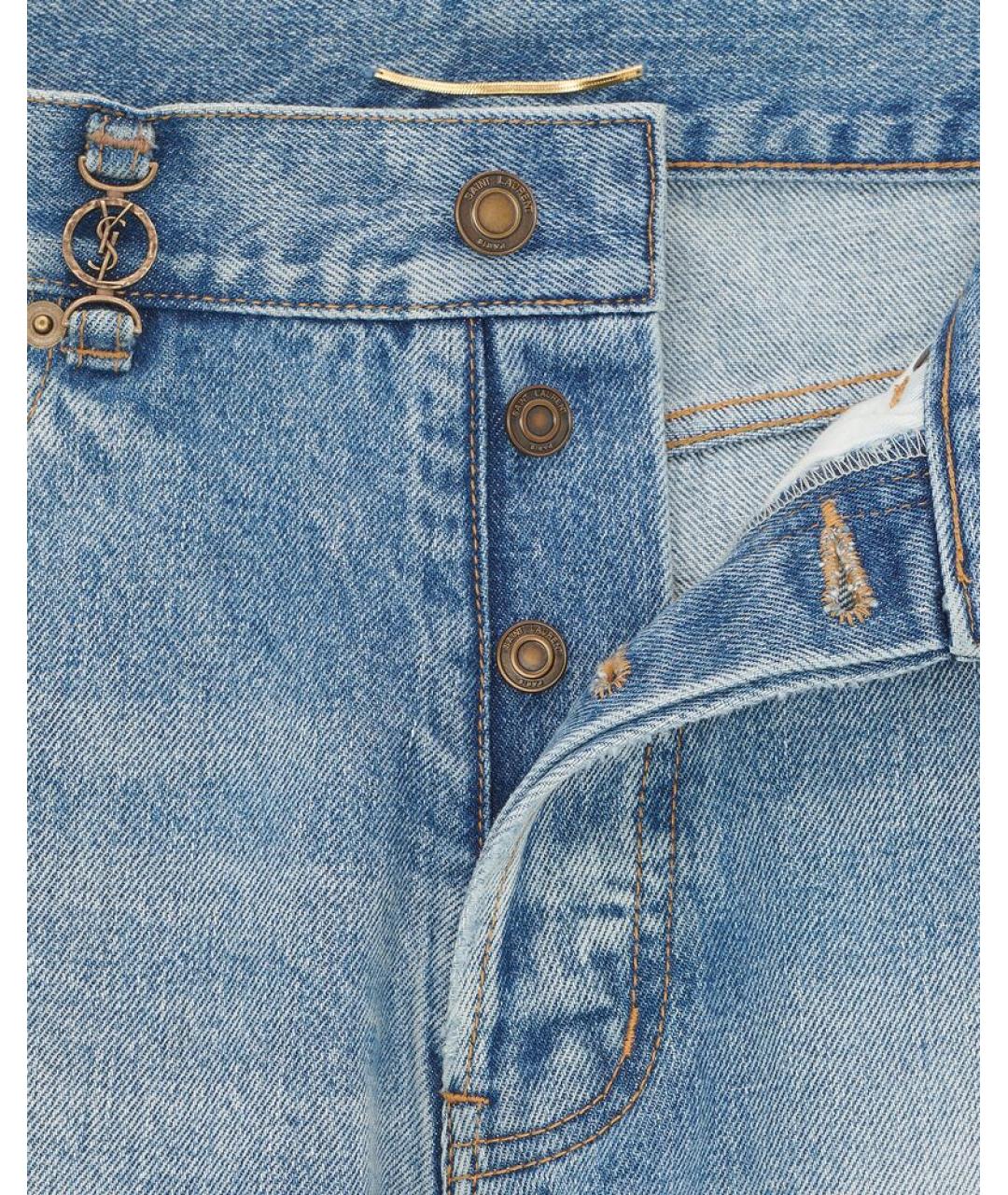 SAINT LAURENT Голубые хлопковые прямые джинсы, фото 4