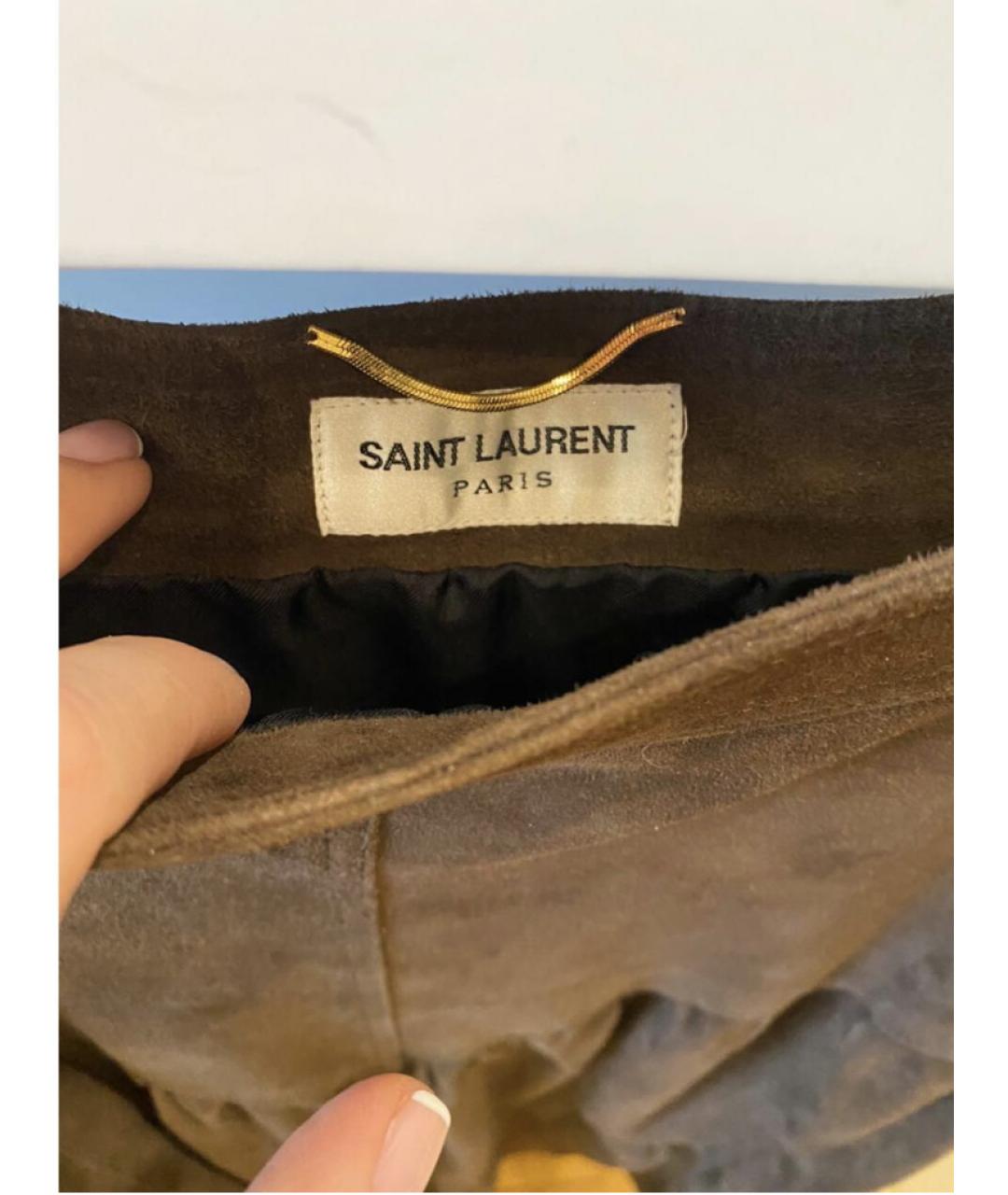 SAINT LAURENT Коричневая замшевая юбка миди, фото 3