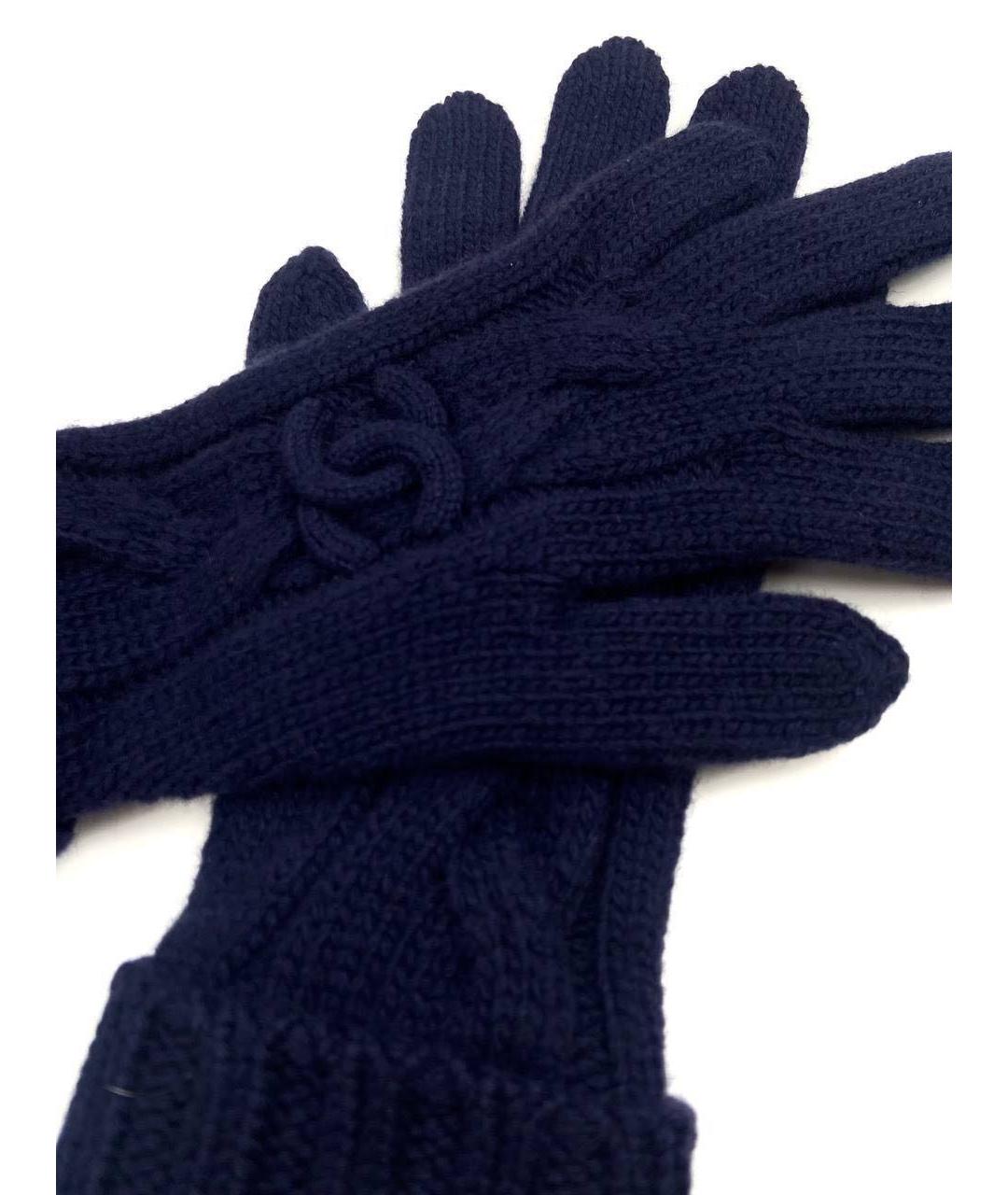 CHANEL PRE-OWNED Темно-синие кашемировые перчатки, фото 3