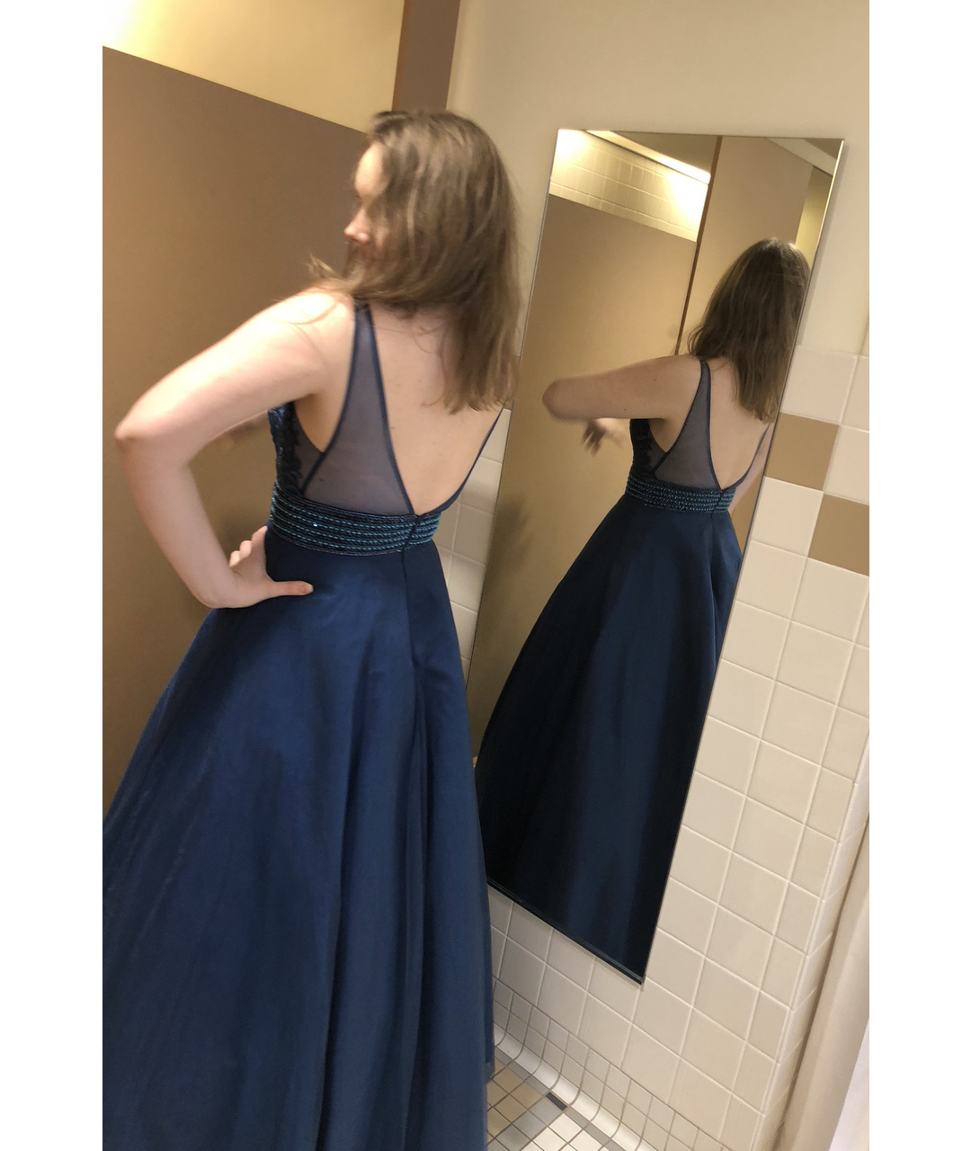 BASIX Темно-синее полиэстеровое вечернее платье, фото 2