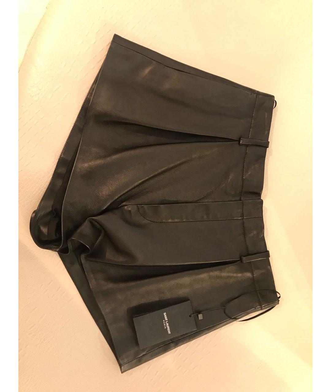 SAINT LAURENT Черные кожаные шорты, фото 4