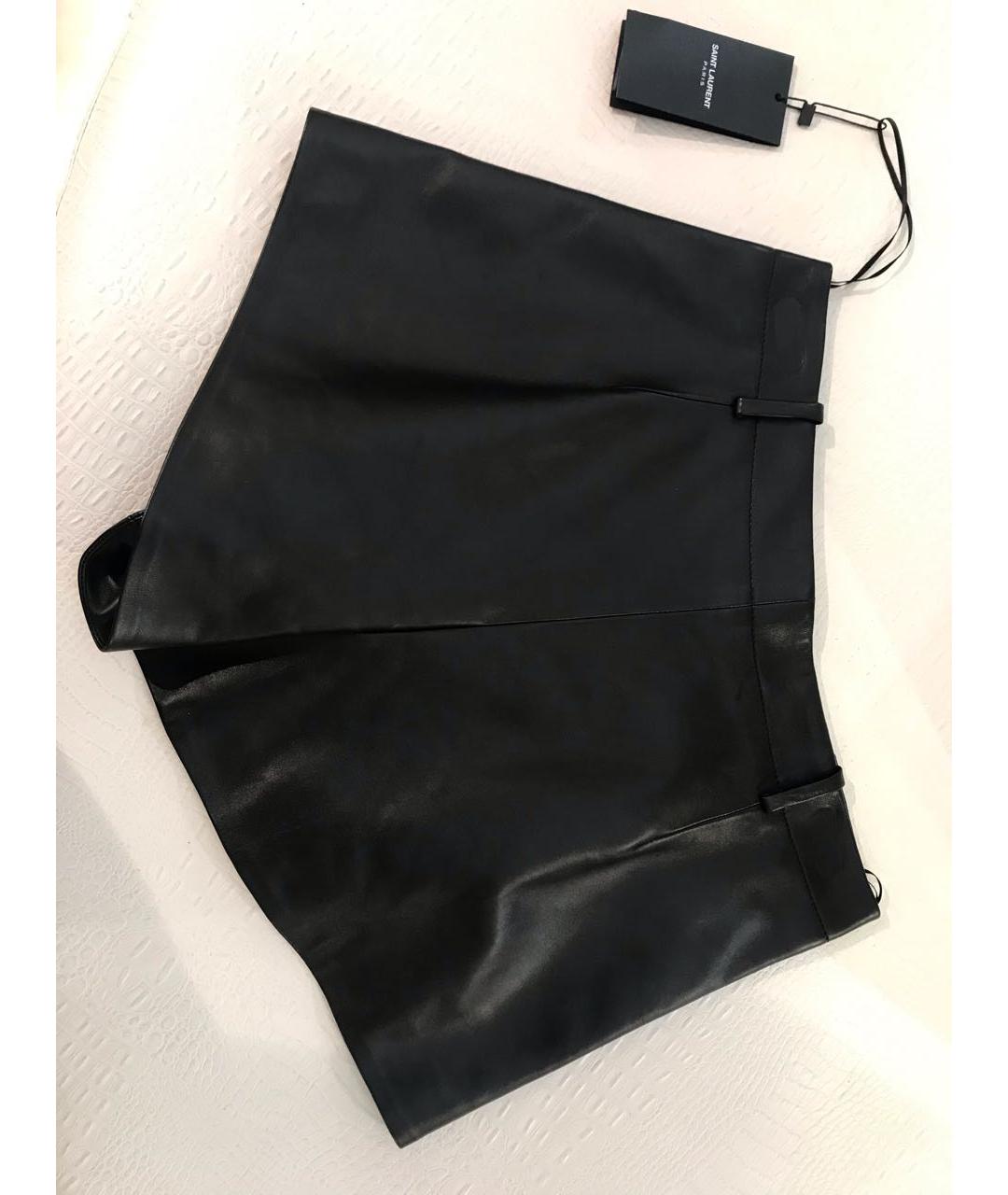 SAINT LAURENT Черные кожаные шорты, фото 2