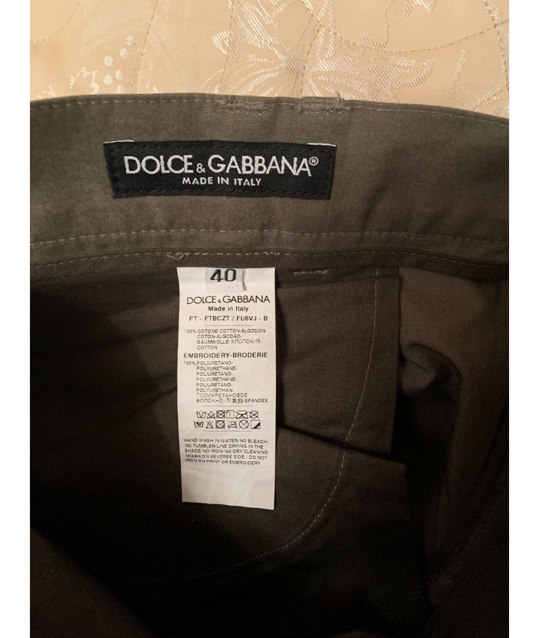 DOLCE&GABBANA Хаки хлопковые прямые брюки, фото 8