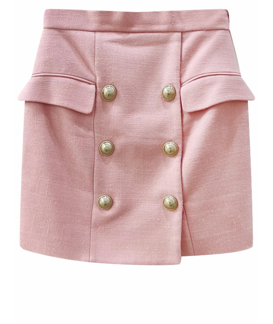 BALMAIN Розовая твидовая юбка мини, фото 1