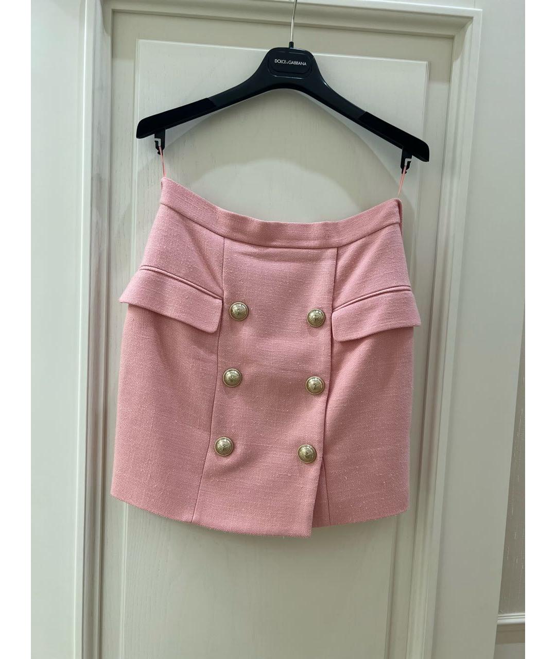 BALMAIN Розовая твидовая юбка мини, фото 5