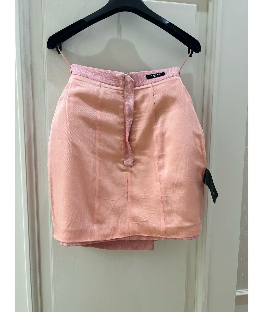 BALMAIN Розовая твидовая юбка мини, фото 3