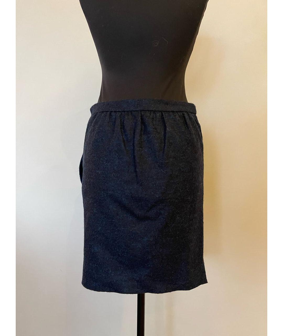 LOVE MOSCHINO Темно-синяя шерстяная юбка мини, фото 4