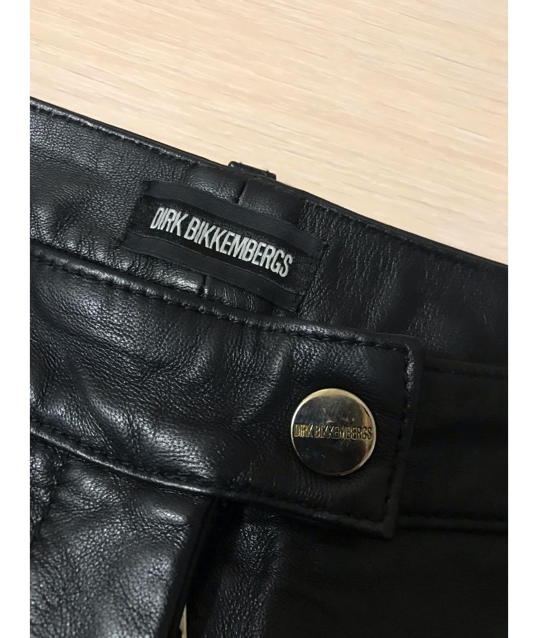 BIKKEMBERGS Черные кожаные брюки узкие, фото 3