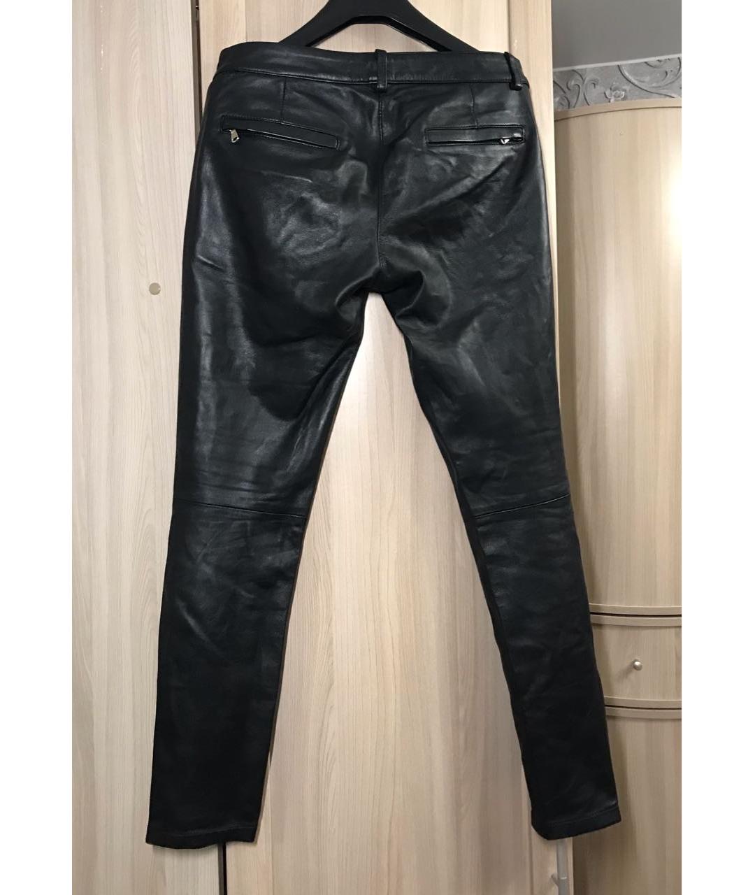 BIKKEMBERGS Черные кожаные брюки узкие, фото 2
