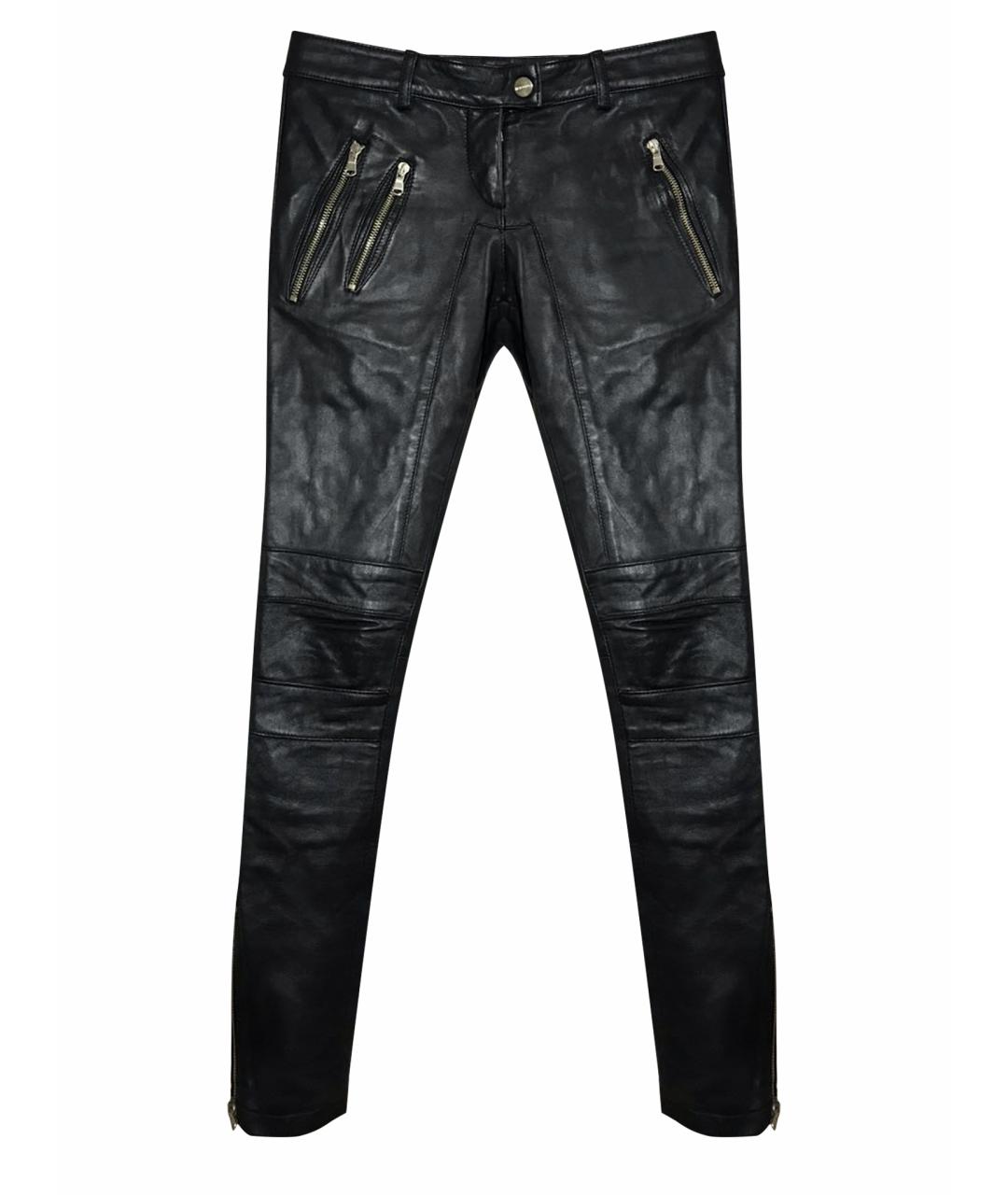BIKKEMBERGS Черные кожаные брюки узкие, фото 1