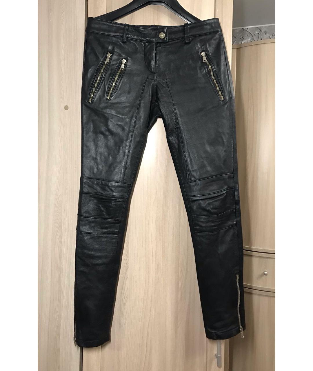 BIKKEMBERGS Черные кожаные брюки узкие, фото 5