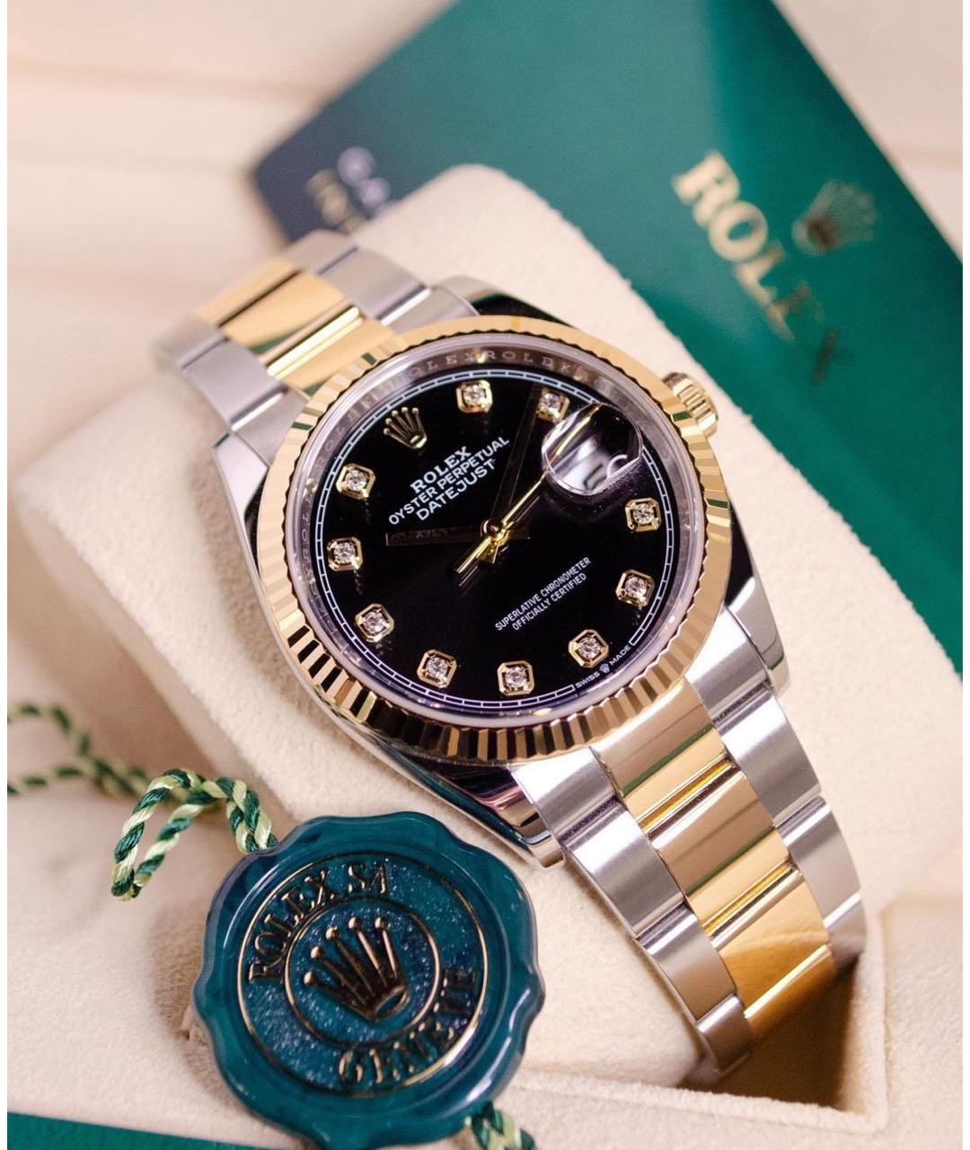 ROLEX Черные часы из желтого золота, фото 2