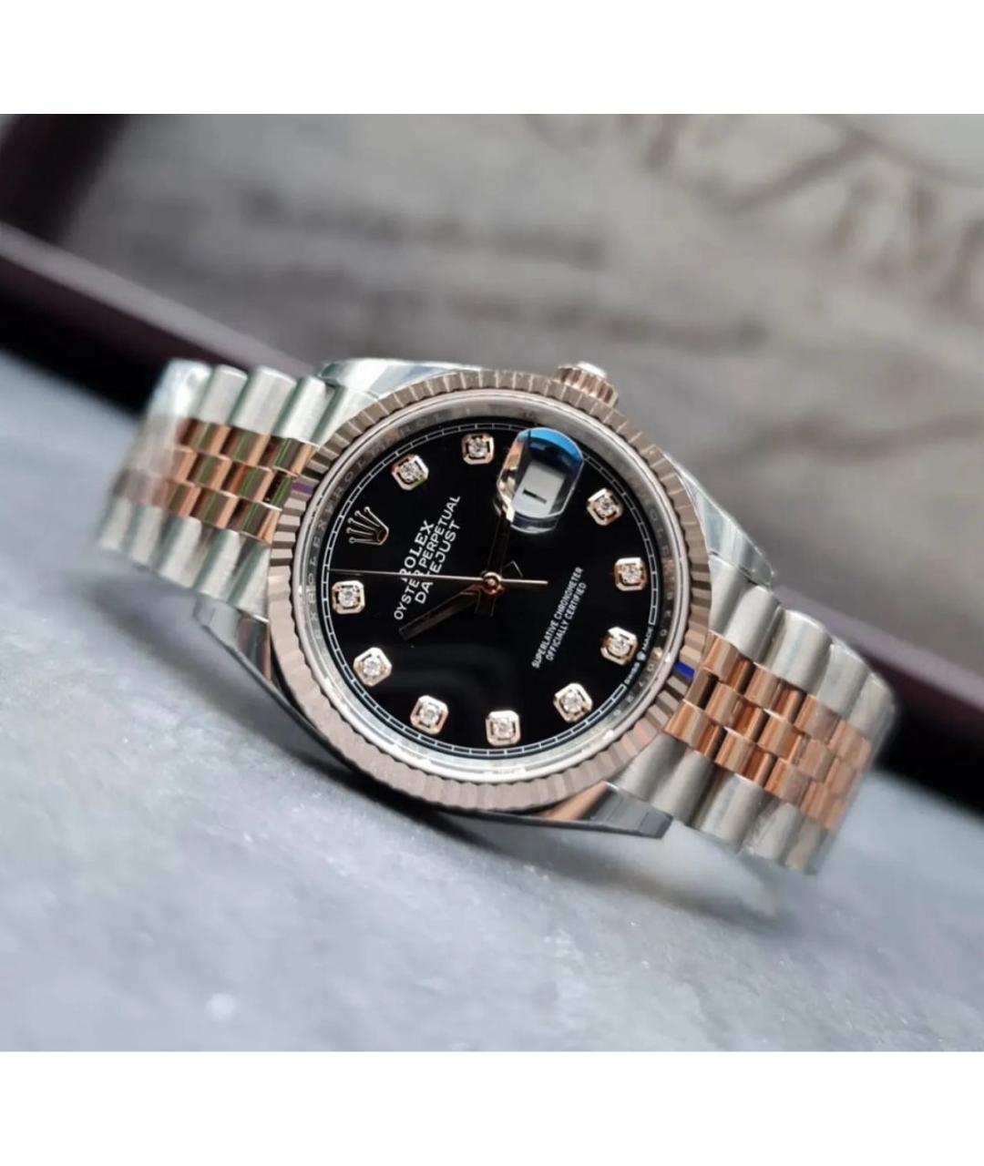 ROLEX Черные часы из розового золота, фото 2