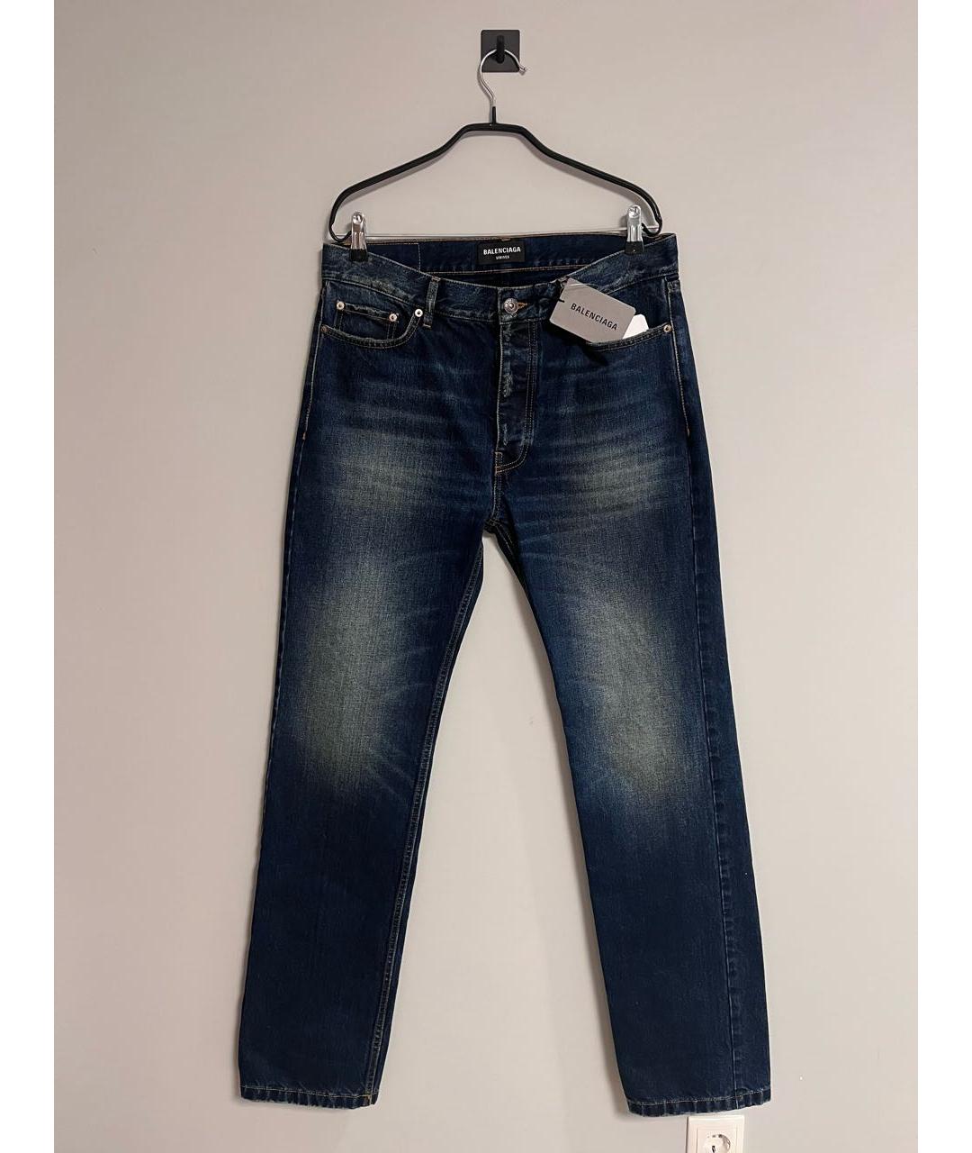 BALENCIAGA Темно-синие хлопковые прямые джинсы, фото 8