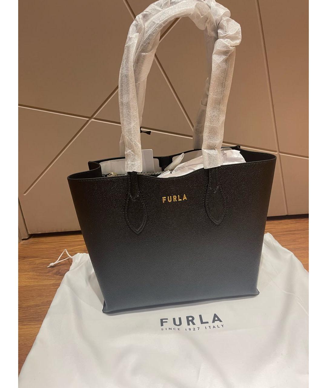 FURLA Черная кожаная сумка тоут, фото 7