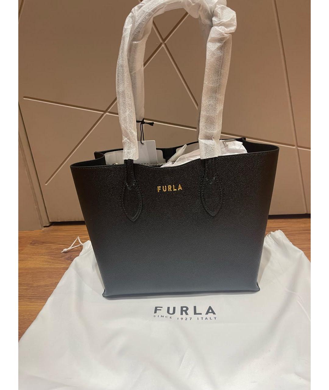FURLA Черная кожаная сумка тоут, фото 5