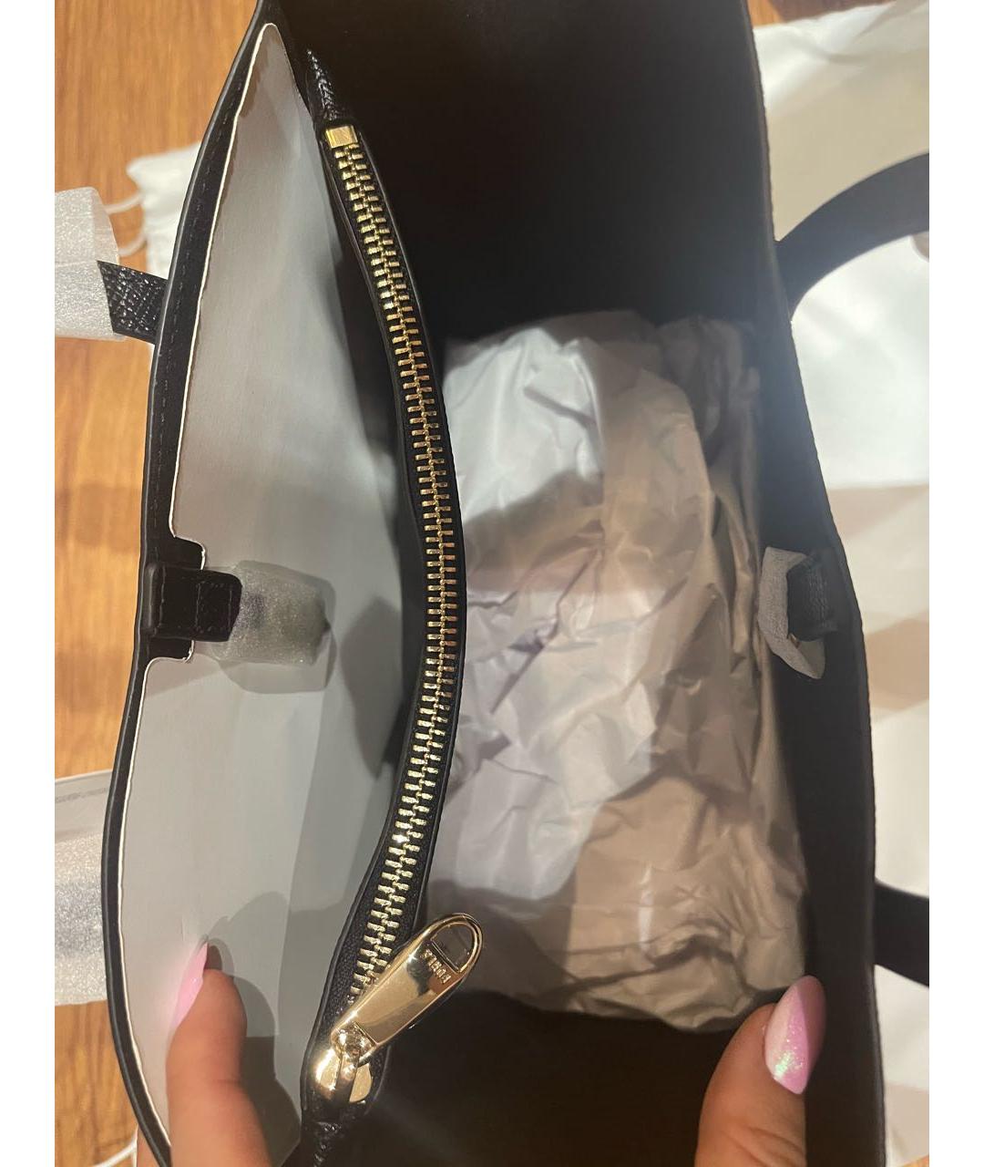 FURLA Черная кожаная сумка тоут, фото 4