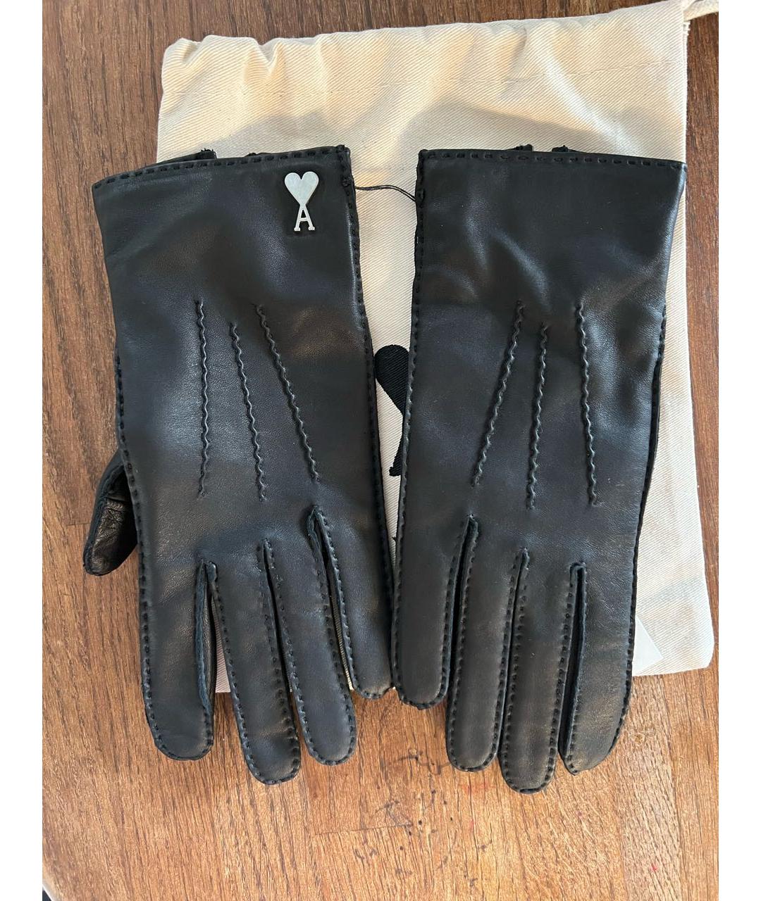 AMI Черные кожаные перчатки, фото 4