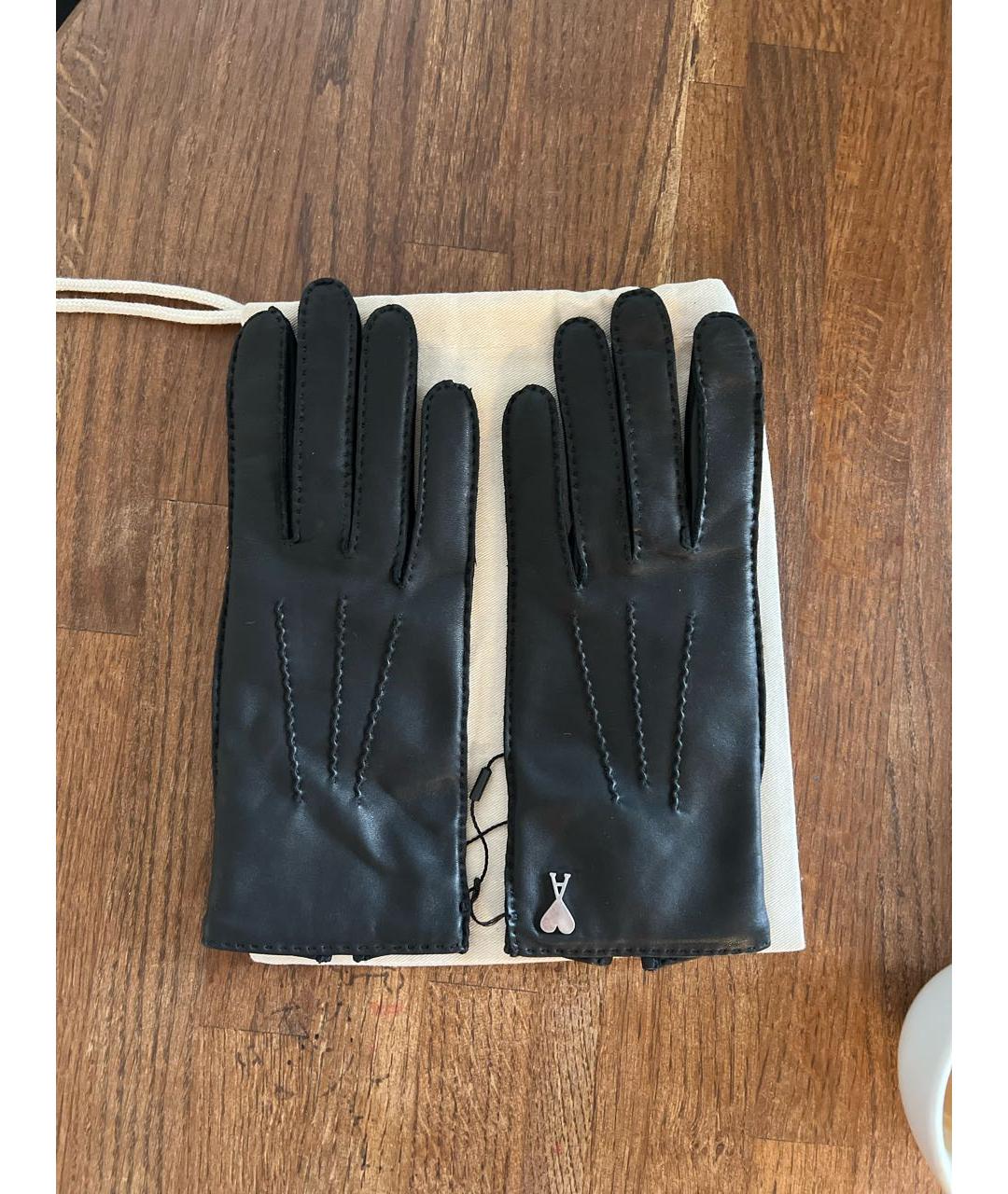 AMI Черные кожаные перчатки, фото 8