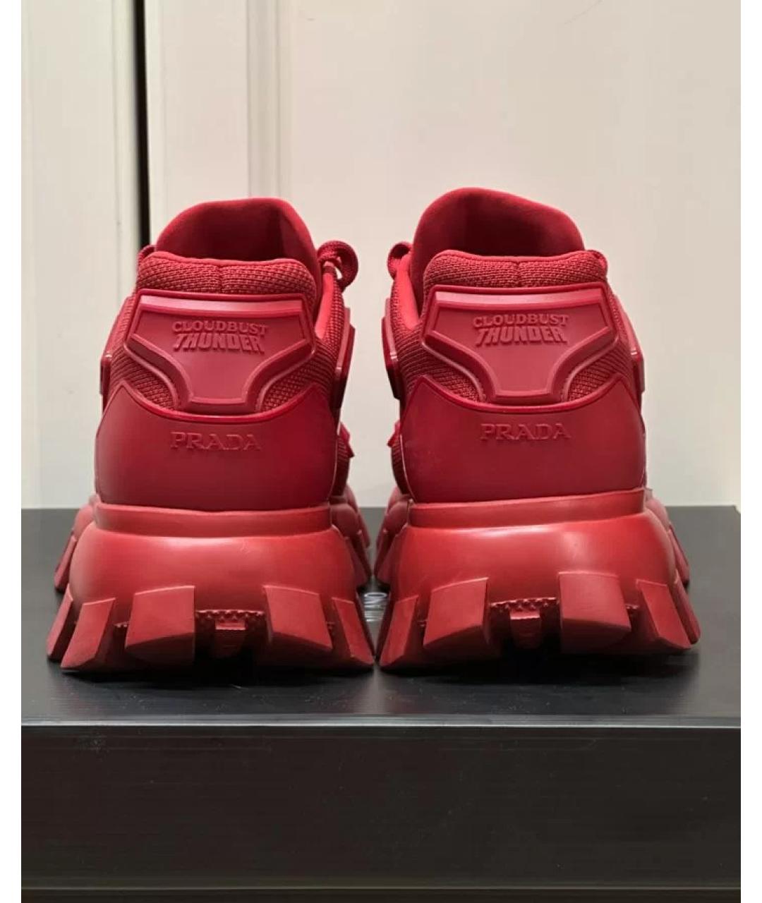 PRADA Красные кожаные низкие кроссовки / кеды, фото 4