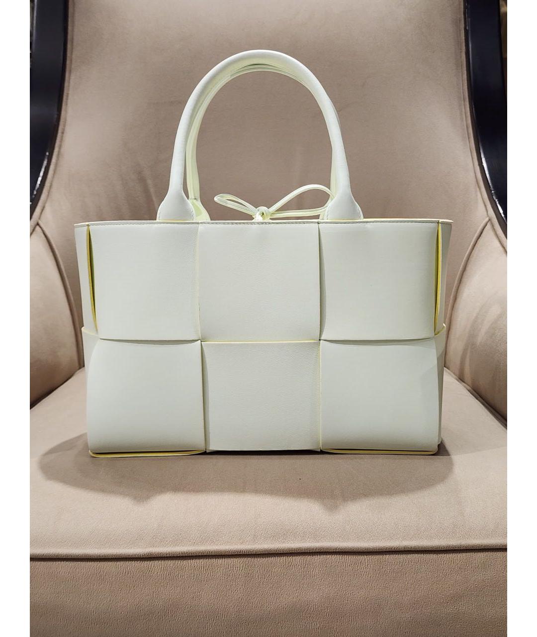 BOTTEGA VENETA Белая кожаная сумка тоут, фото 7
