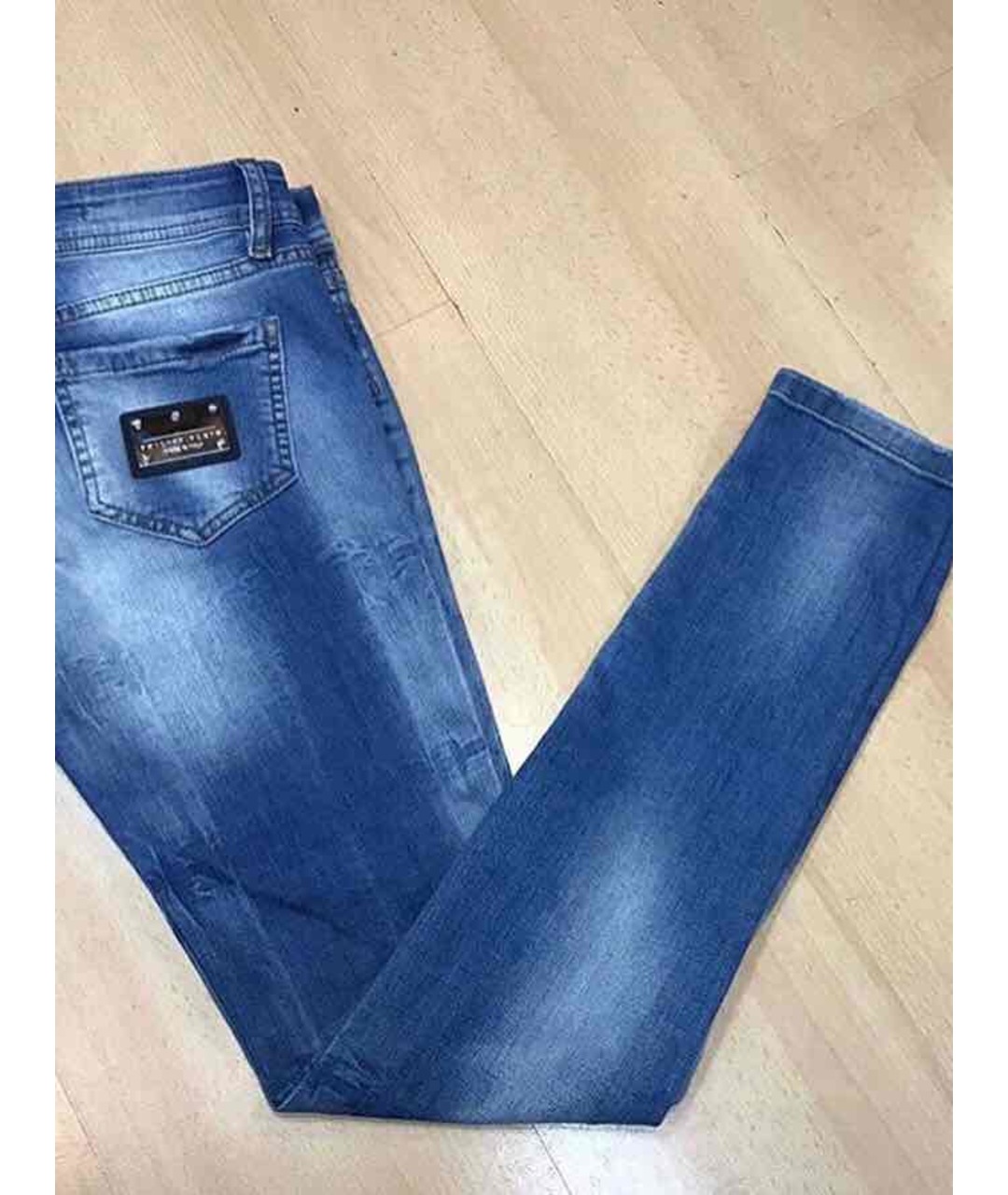 PHILIPP PLEIN Синие хлопко-эластановые джинсы слим, фото 5