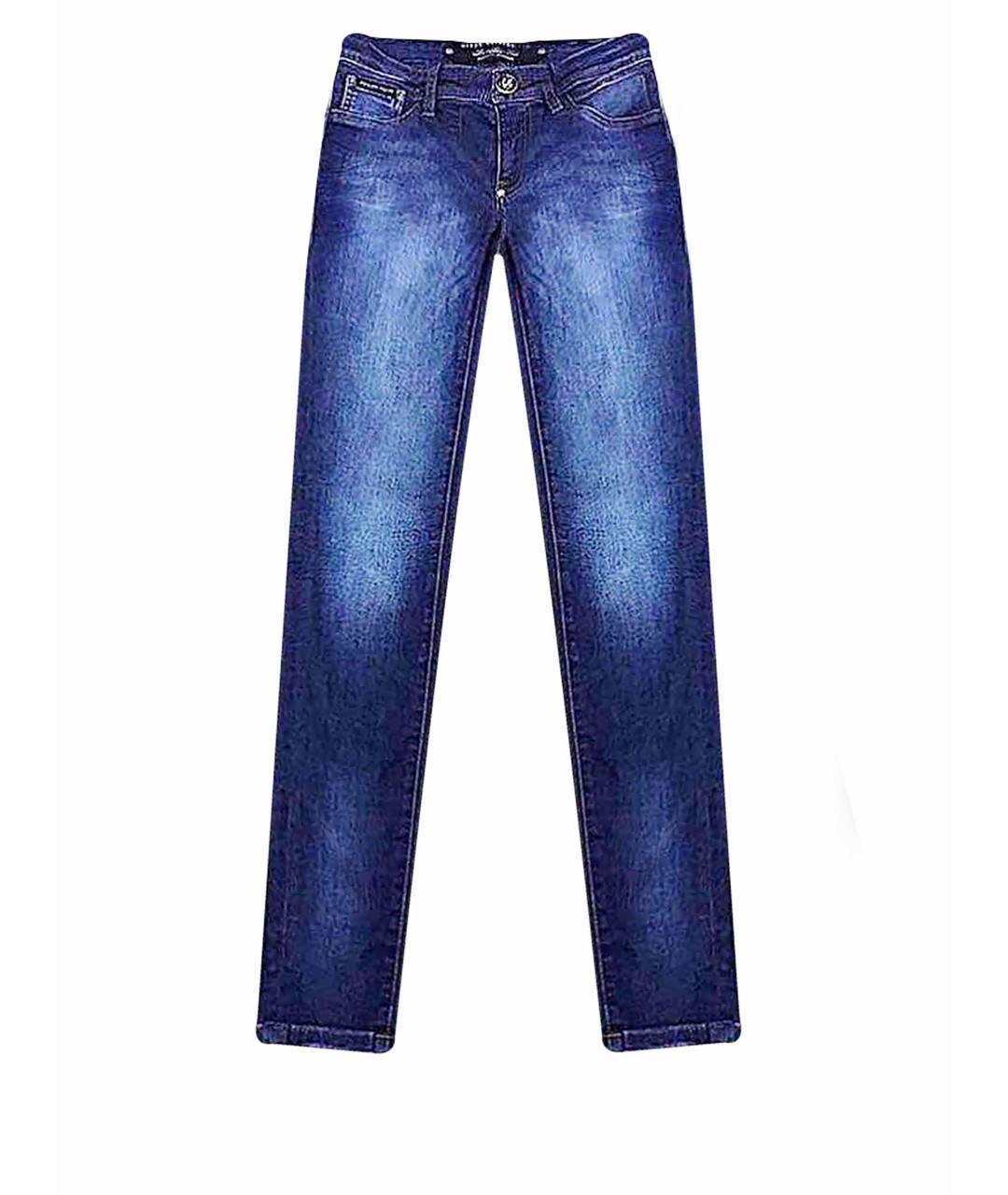 PHILIPP PLEIN Синие хлопко-эластановые джинсы слим, фото 1