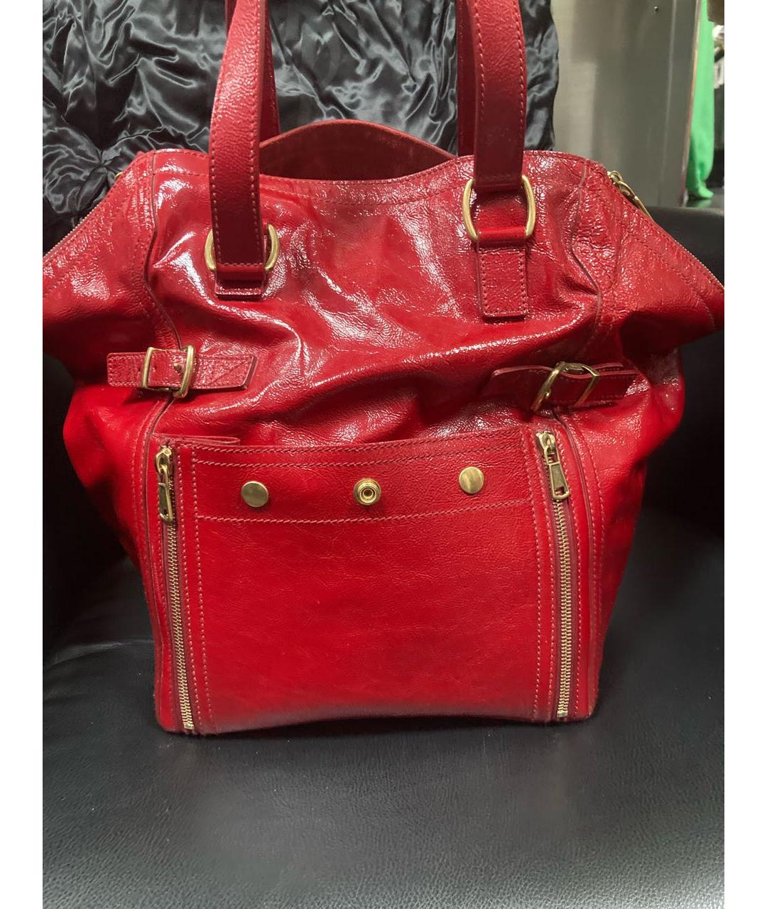 SAINT LAURENT Красная кожаная сумка с короткими ручками, фото 3
