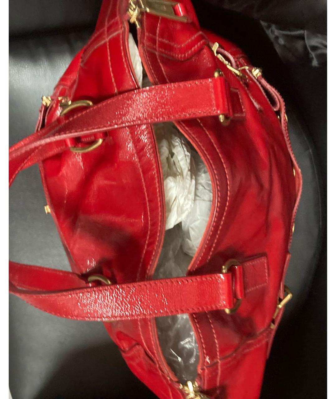 SAINT LAURENT Красная кожаная сумка с короткими ручками, фото 4