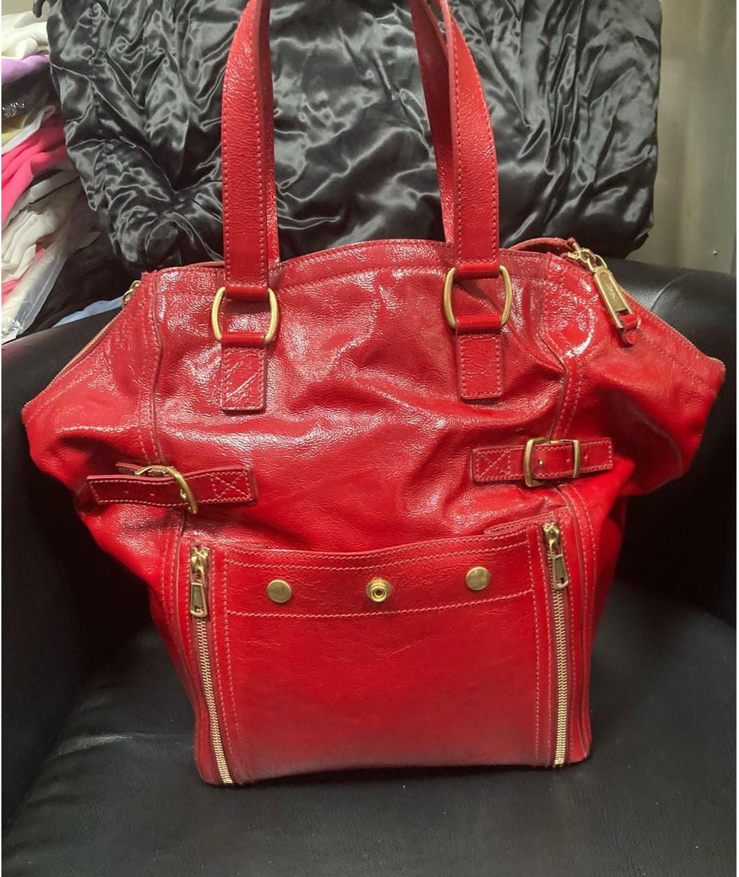 SAINT LAURENT Красная кожаная сумка с короткими ручками, фото 9
