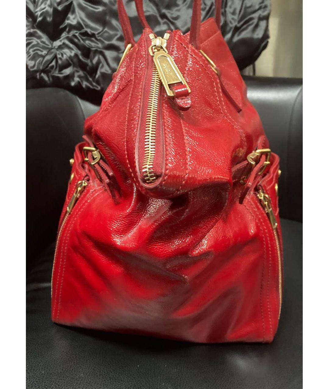 SAINT LAURENT Красная кожаная сумка с короткими ручками, фото 2