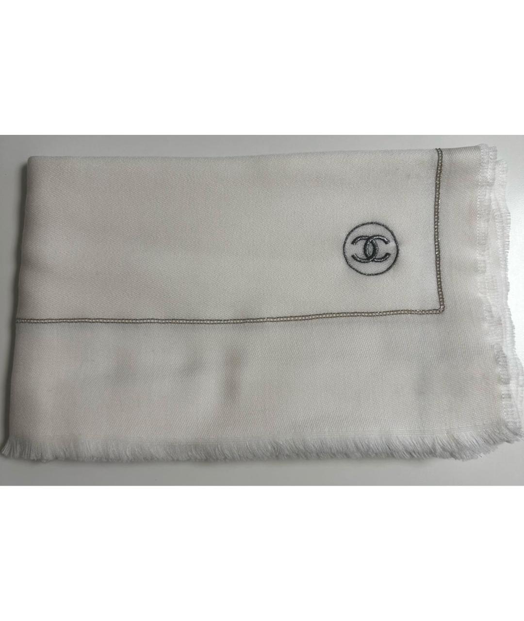 CHANEL Белый шерстяной платок, фото 9