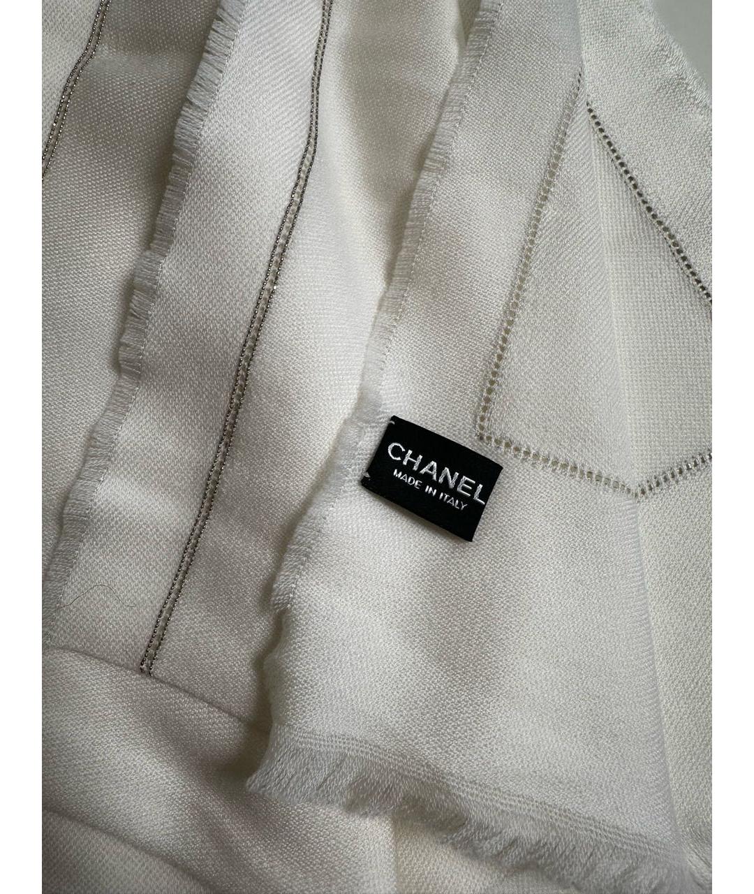 CHANEL Белый шерстяной платок, фото 7