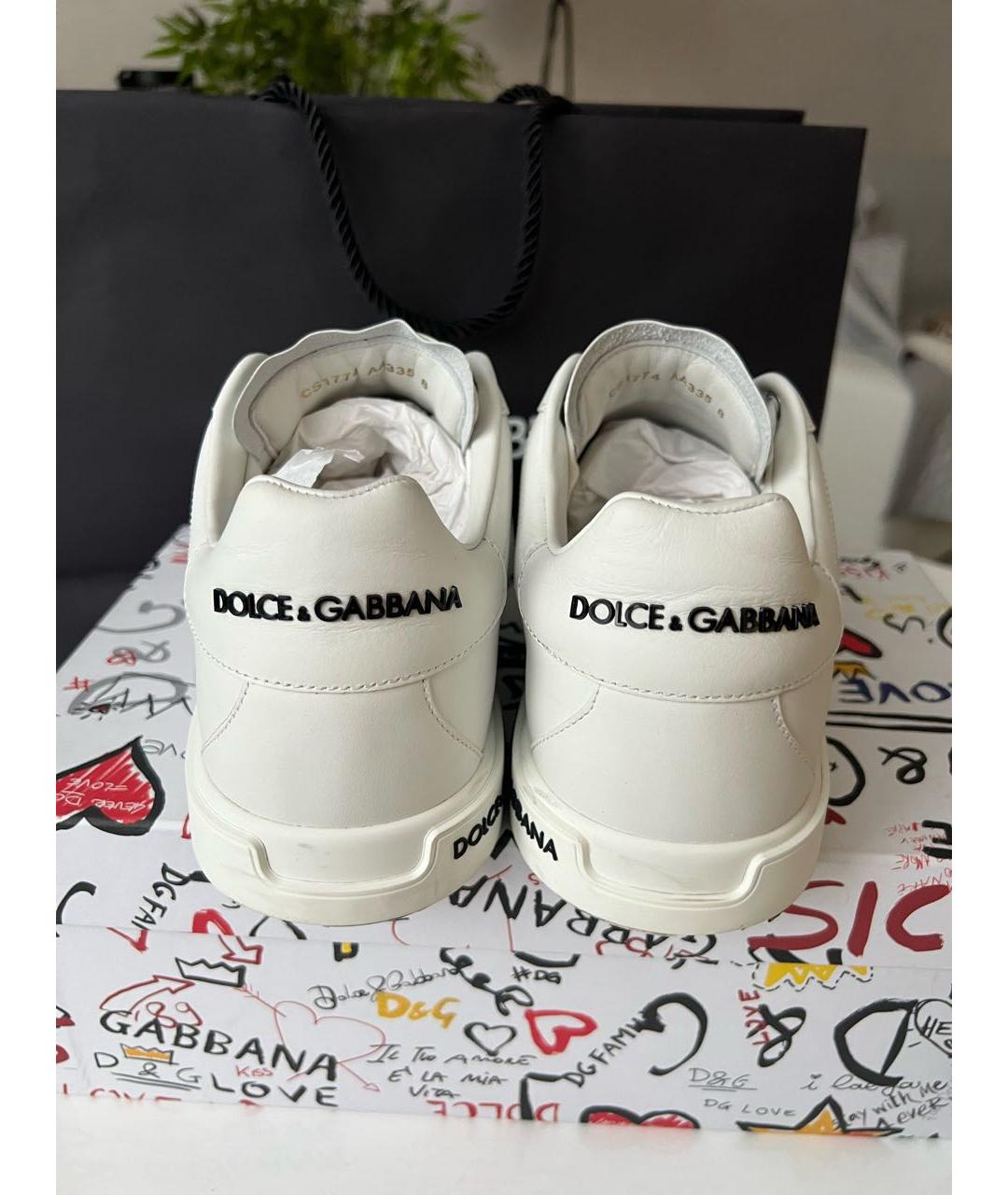 DOLCE&GABBANA Белые кожаные низкие кроссовки / кеды, фото 4