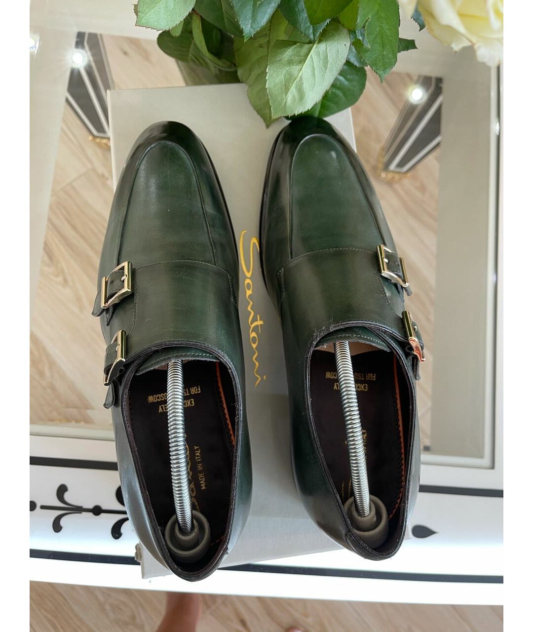 SANTONI Зеленые кожаные туфли, фото 3