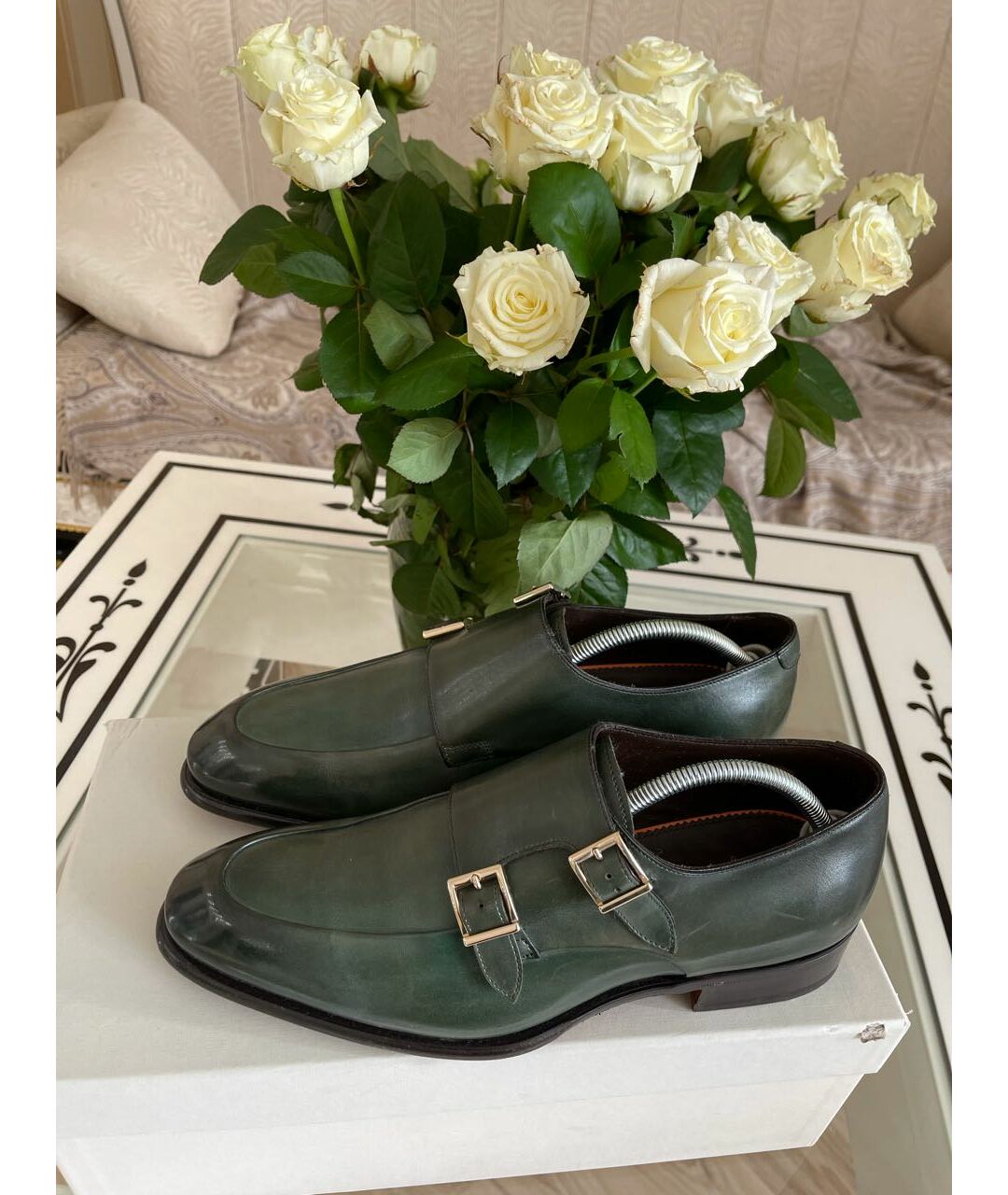 SANTONI Зеленые кожаные туфли, фото 6