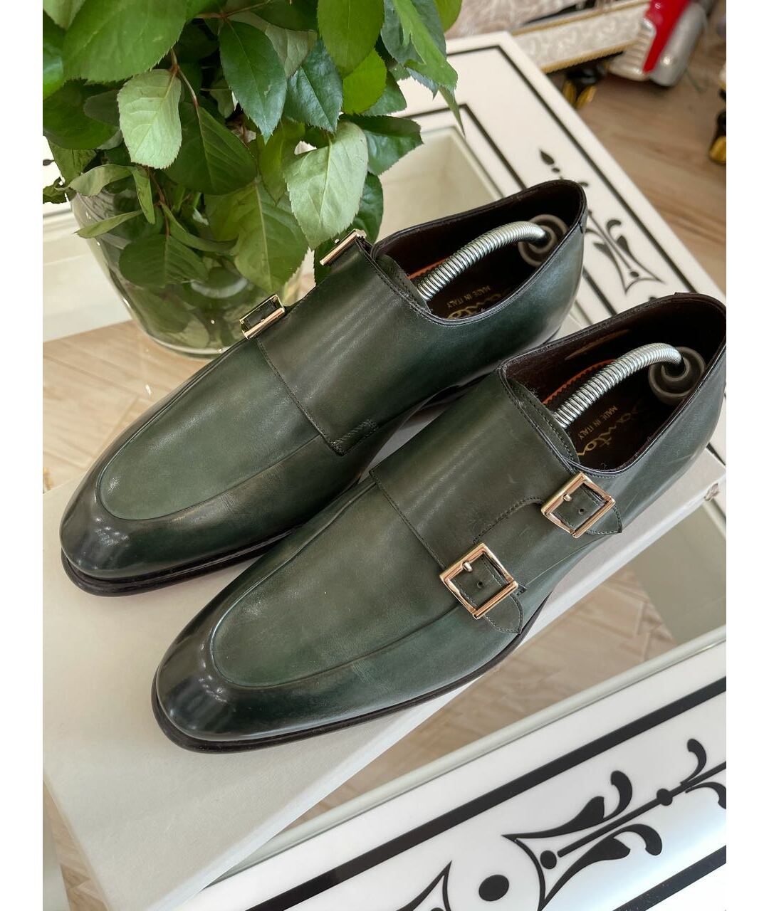 SANTONI Зеленые кожаные туфли, фото 2