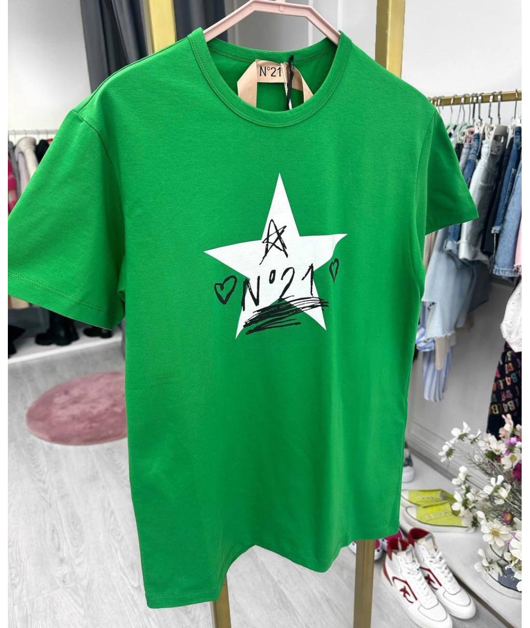 NO. 21 Зеленая хлопковая футболка, фото 2