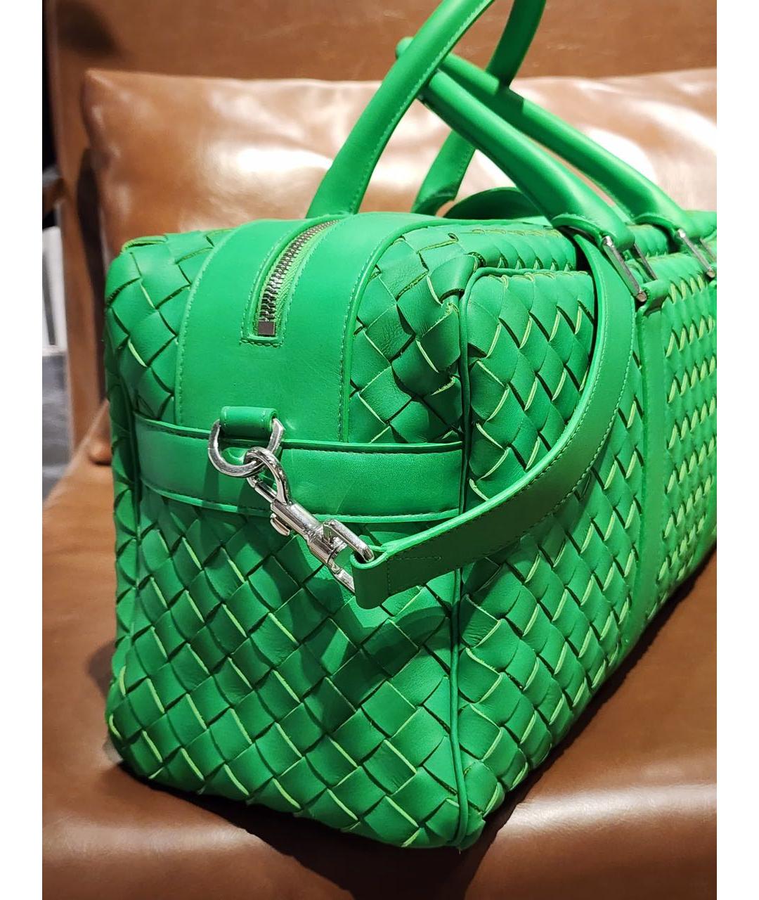 BOTTEGA VENETA Зеленая кожаная дорожная/спортивная сумка, фото 2