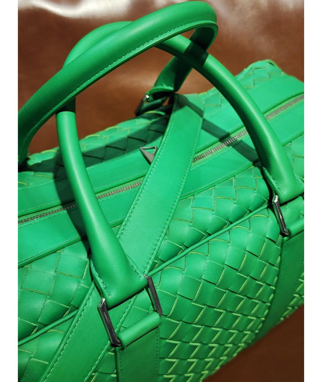 BOTTEGA VENETA Зеленая кожаная дорожная/спортивная сумка, фото 3