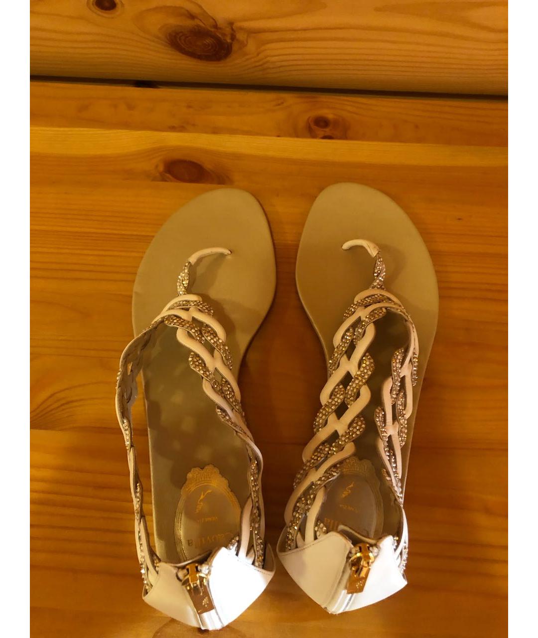 RENE CAOVILLA Белые кожаные сандалии, фото 3