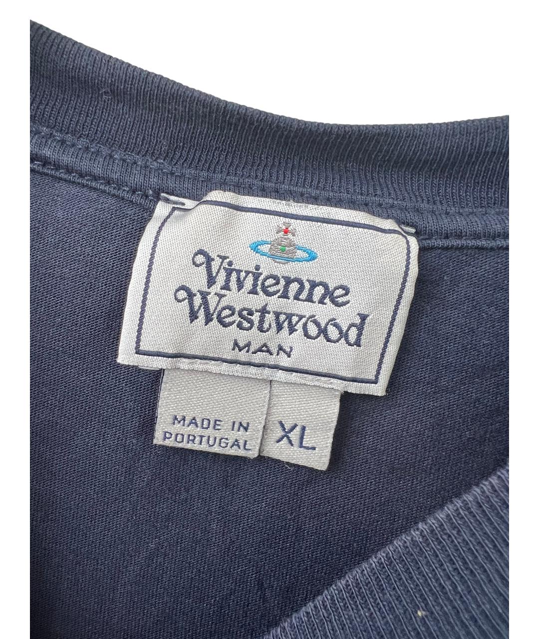 VIVIENNE WESTWOOD Темно-синяя хлопковая футболка, фото 3