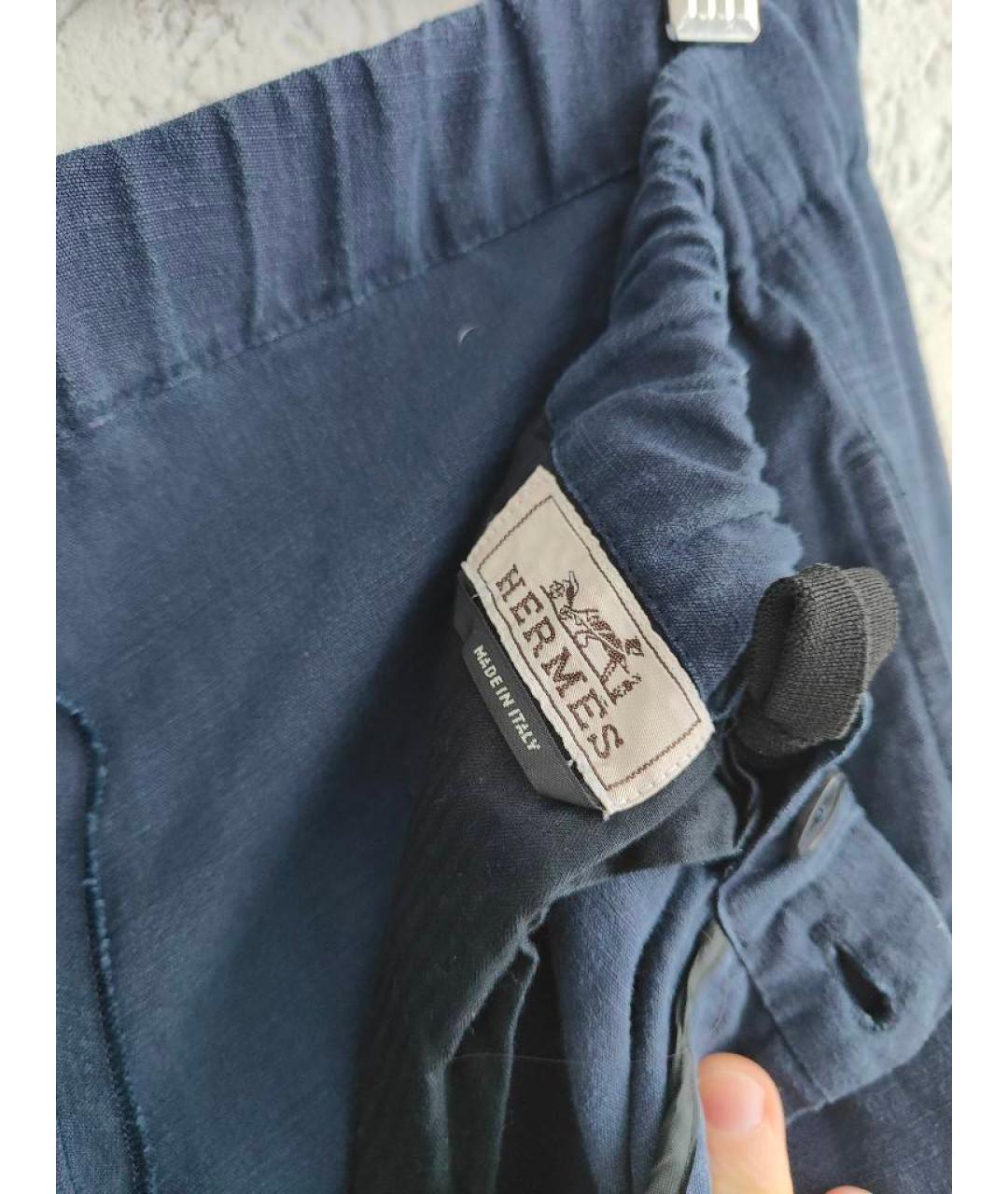 HERMES PRE-OWNED Темно-синие льняные повседневные брюки, фото 7