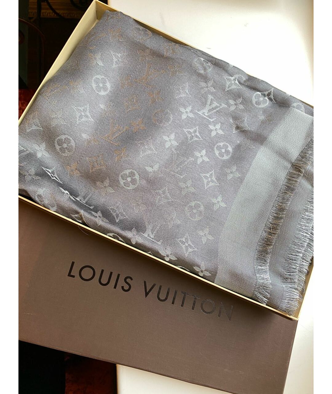 LOUIS VUITTON PRE-OWNED Серый шарф, фото 5