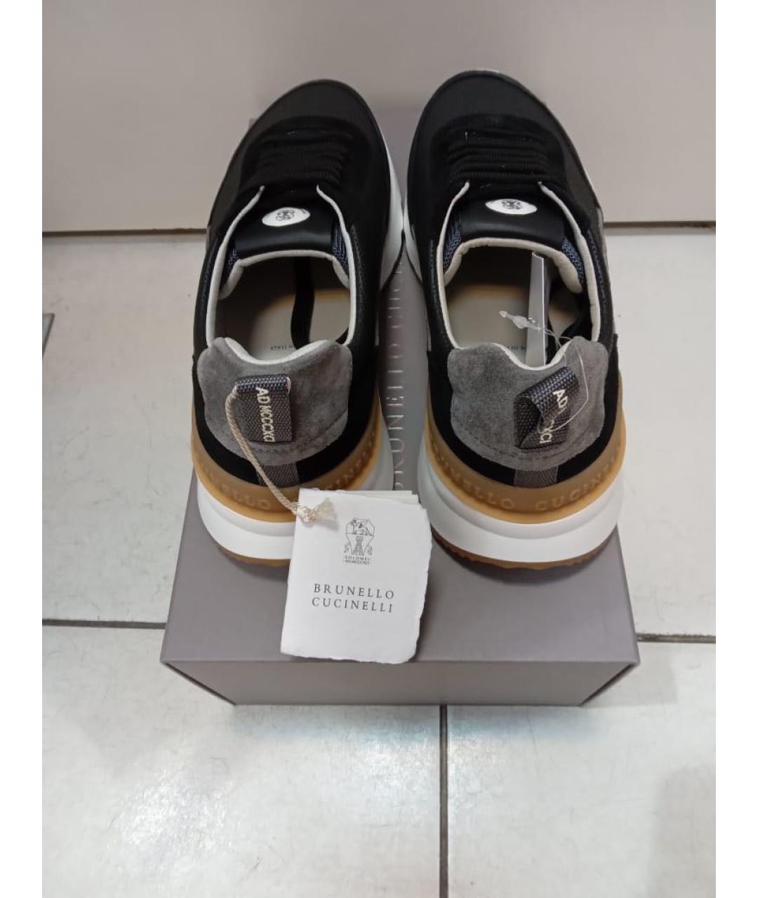 BRUNELLO CUCINELLI Черные кожаные низкие кроссовки / кеды, фото 5