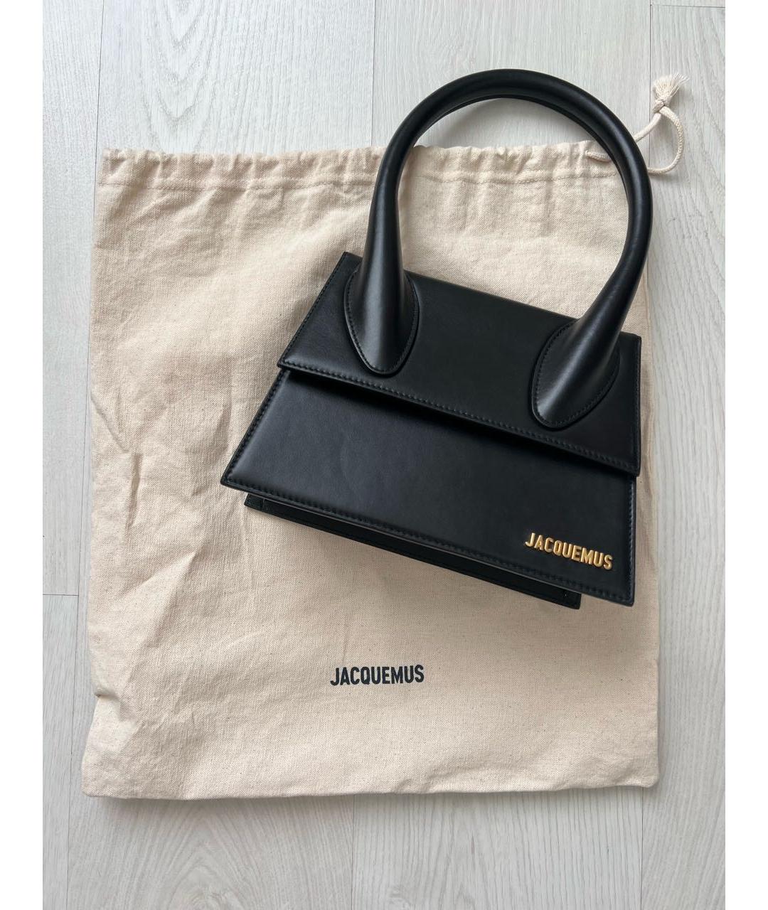 JACQUEMUS Черная кожаная сумка с короткими ручками, фото 5